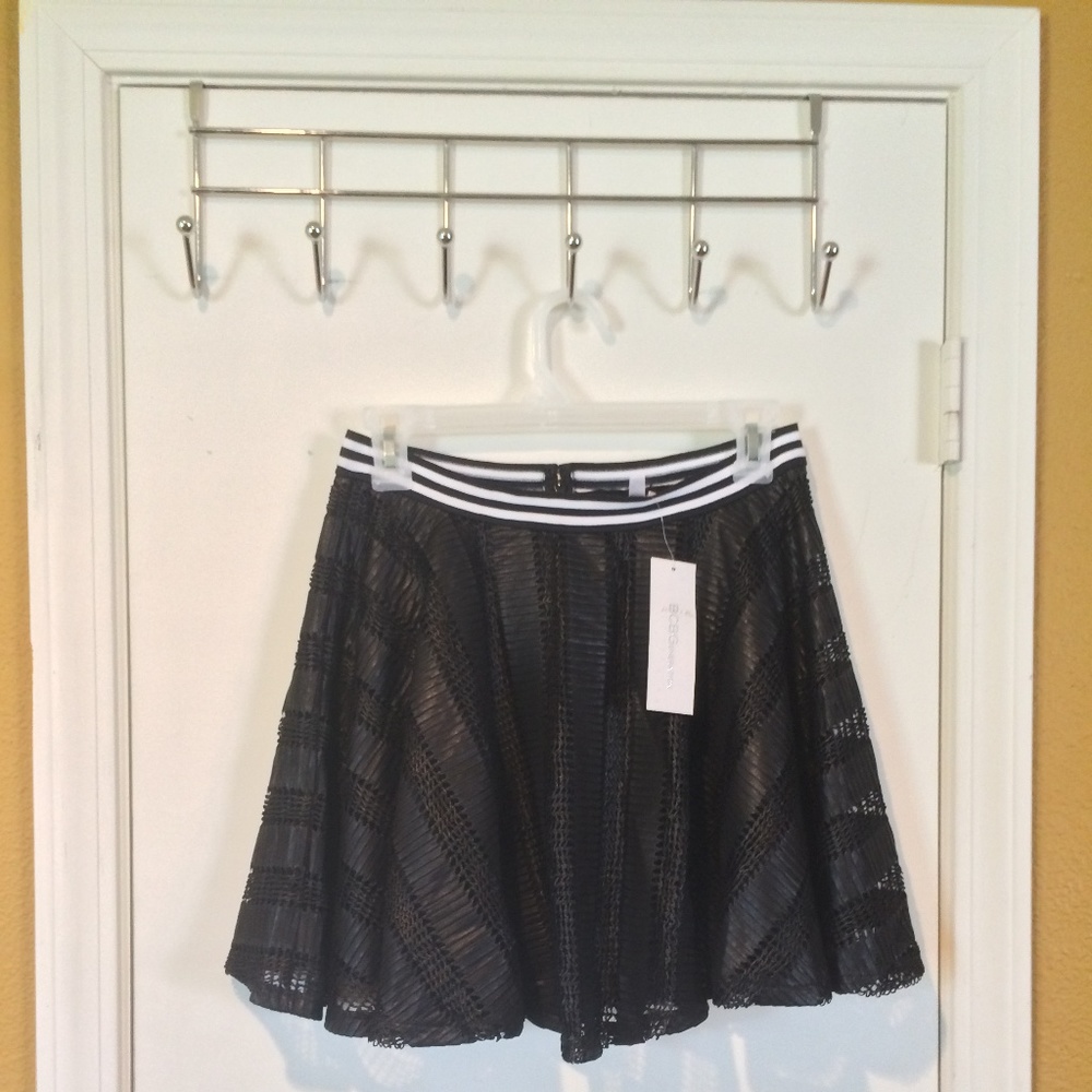 BCBGeneration women's elastic stripe dance / cheerleader mesh a-line mini skirt